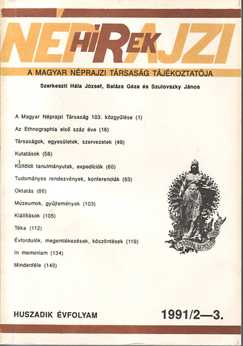 Néprajzi hírek 1991/2-3. (XX évf.)